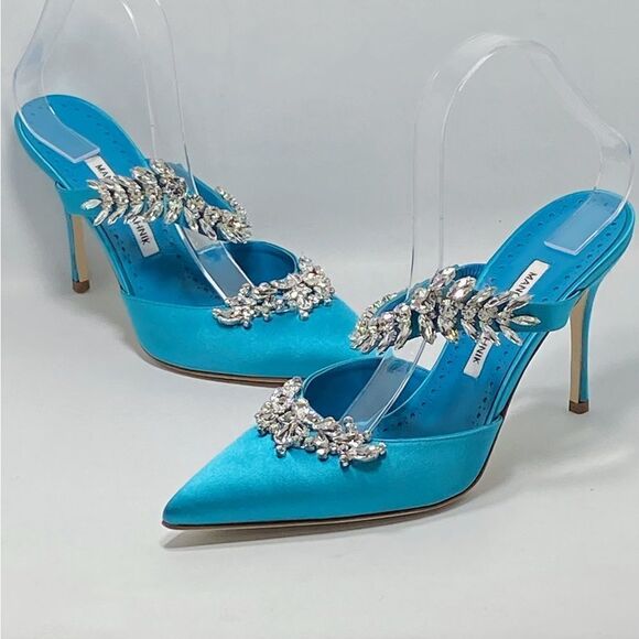 Manolo Blahnik Lurum 90 Embellished Satin Mules size 40 - Picture 5 of 12